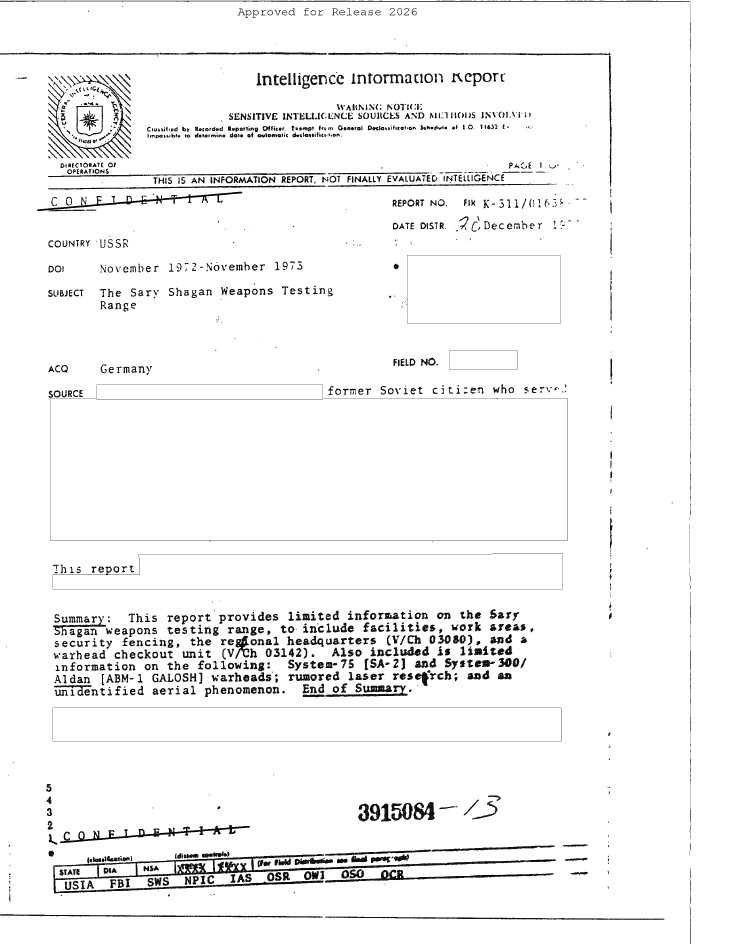 A CIA report about a UAP sighting in the USSR.