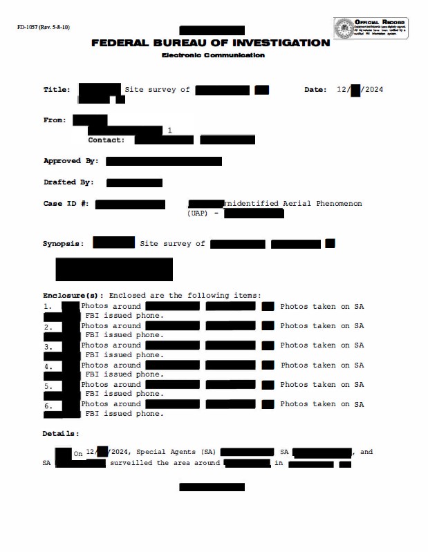 FBI document with redacted text about a site survey.