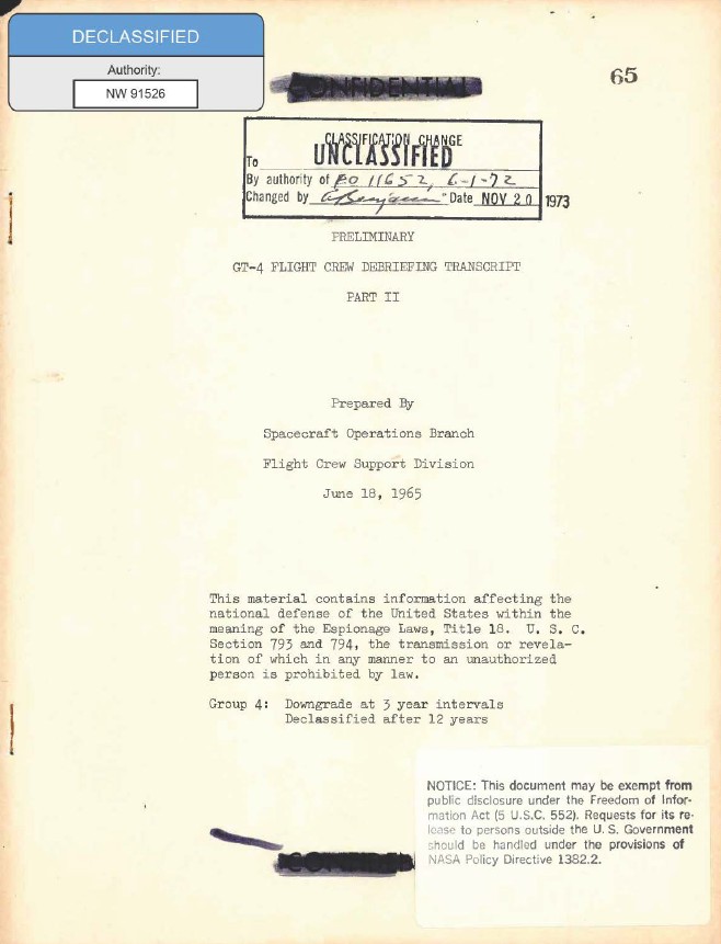 Document titled "GT-4 FLIGHT CREW DEBRIEFING TRANSCRIPT PART II".