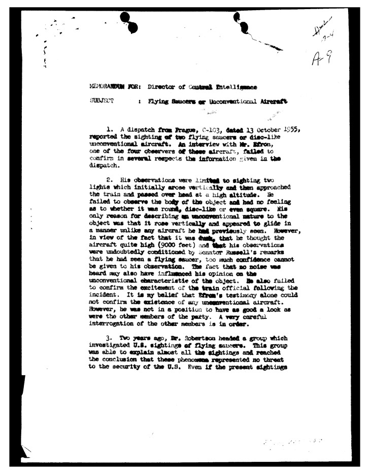 A summary of the Central Intelligence Agency's assessment of a 1955 incident involving "unconventional aircraft."
