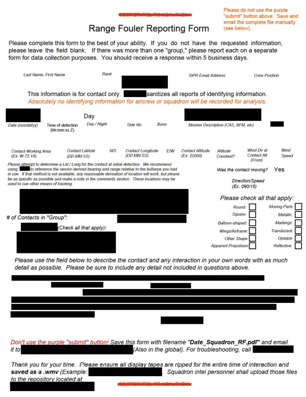 A Range Fouler Debrief, a standardized reporting form the U.S. Navy uses to record the circumstances surrounding an unauthorized intrusion into controlled airspace during active military operations or training.