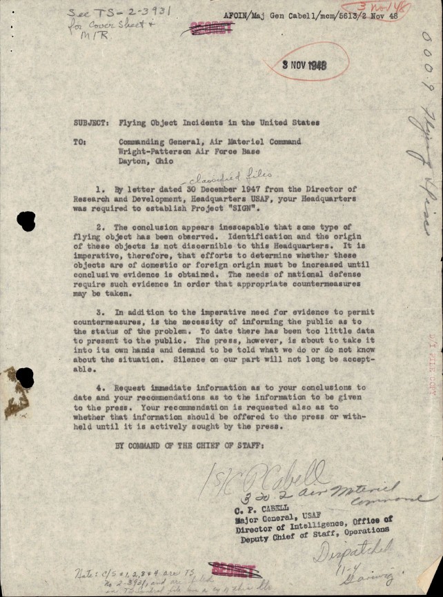A declassified document regarding "Flying Object Incidents in the United States."