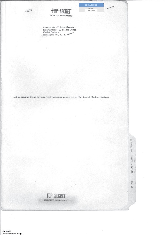 Declassified Top Secret document from the U.S. Air Force Directorate of Intelligence.