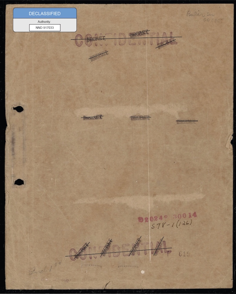 Declassified file cover with Confidential and Secret markings.