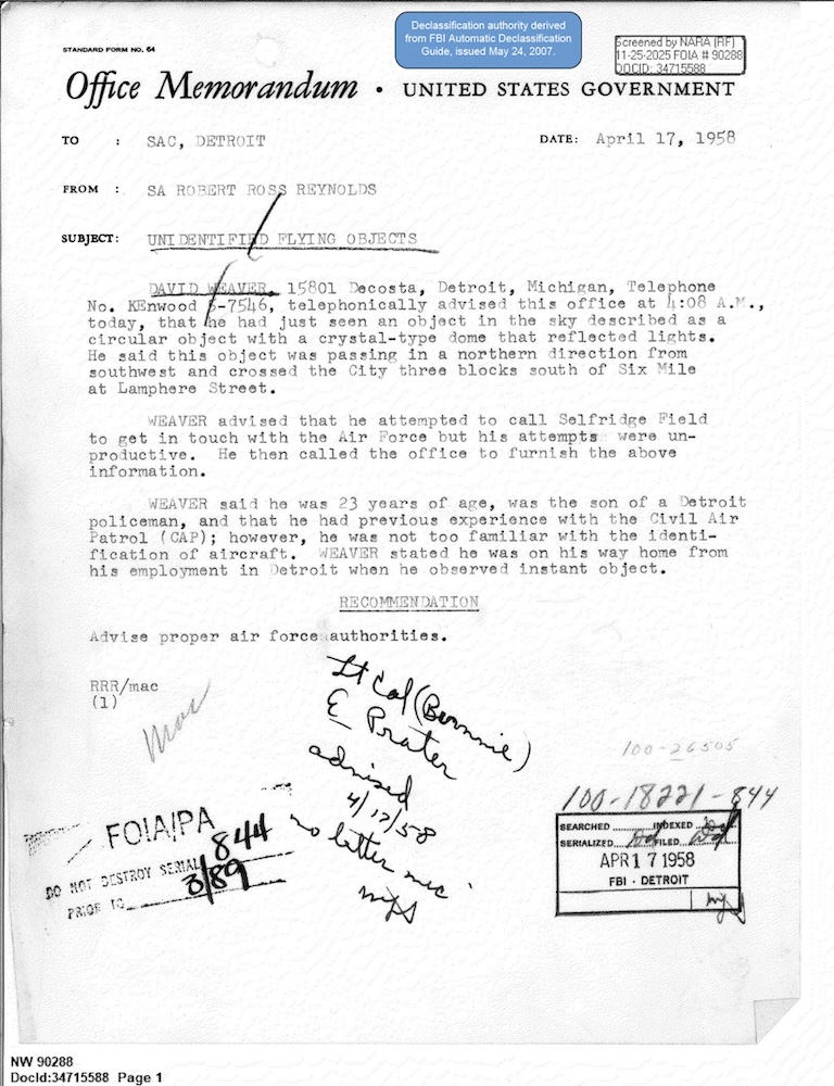 Declassified FBI office memorandum