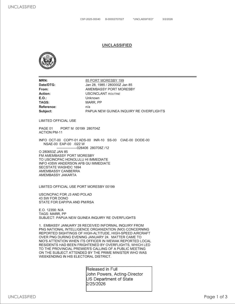 Unclassified diplomatic cable from the US Department of State.