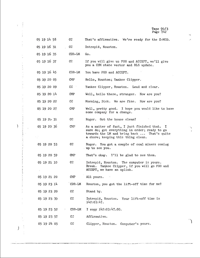 A page from a space flight mission transcript.